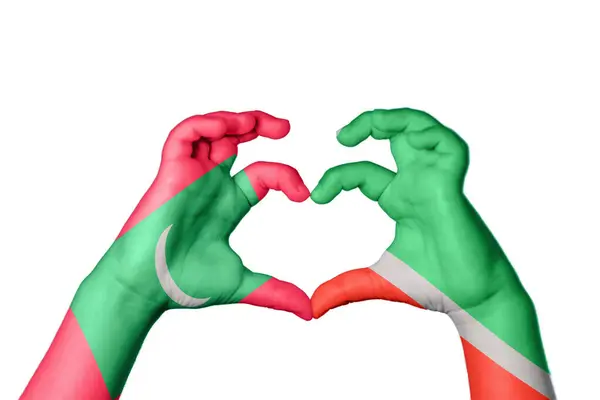 Μαλδίβες Τσετσενία Καρδιά Χέρι Χειρονομία Κάνοντας Καρδιά Ψαλίδισμα Μονοπάτι — Φωτογραφία Αρχείου