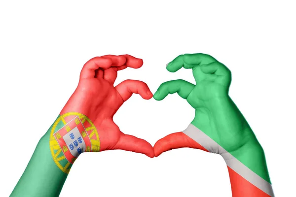 Portugalsko Čečensko Srdce Ruční Gesto Srdce Ořezávání Stezka — Stock fotografie