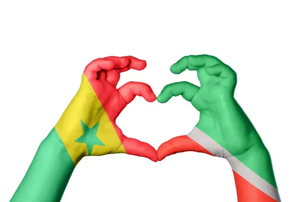 Senegal Tjetjenien Hjerte Hånd Gestus Gør Hjerte Klipning Sti - Stock-foto