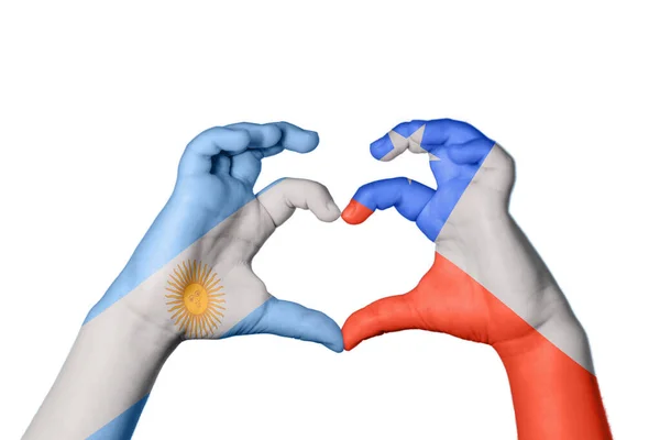 Argentina Chile Hjerte Hånd Gestus Gør Hjerte Klipning Sti - Stock-foto