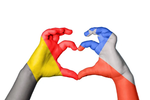 Βέλγιο Χιλή Καρδιά Χέρι Χειρονομία Κάνοντας Καρδιά Ψαλίδισμα Μονοπάτι — Φωτογραφία Αρχείου