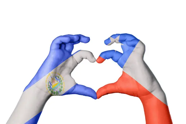 Salvador Chile Heart Hand Gesture Making Heart Clipping Path — Stock Photo, Image