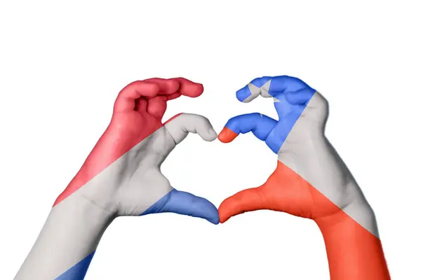 Nederländerna Chile Hjärta Hand Gest Att Göra Hjärta Klippbana — Stockfoto