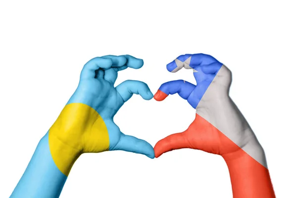 Palau Chile Heart Hand Gesture Making Heart Clipping Path — Stock Photo, Image