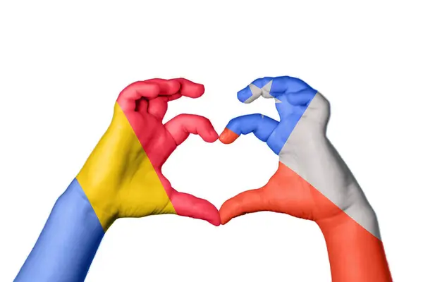 Romania Chile Heart Hand Gesture Making Heart Clipping Path — Stock Photo, Image
