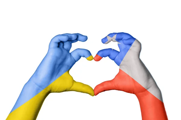 Ukraine Chile Heart Hand Gesture Making Heart Clipping Path — Stock Photo, Image
