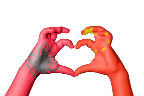 Albania China Heart Hand Gesture Making Heart Clipping Path — Stock Photo, Image