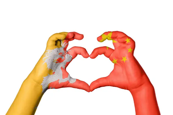 Bhútán Čína Srdce Ruka Gesto Dělat Srdce Ořezávání Cesta — Stock fotografie