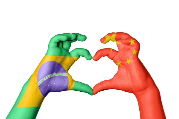 Brazylia Chiny Serce Ręka Gest Podejmowania Serca Ścieżka Clipping — Zdjęcie stockowe