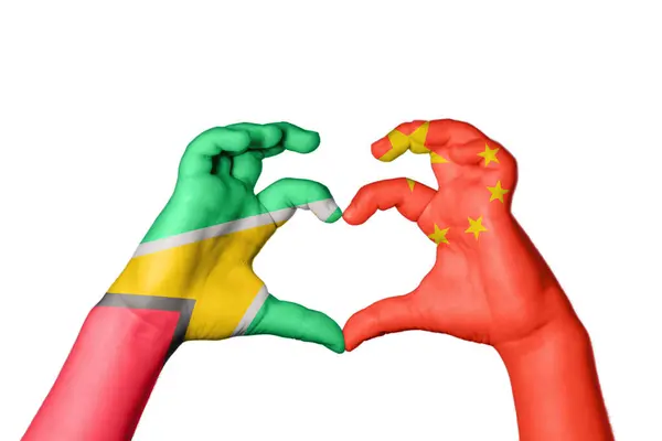 Guyana China Heart Hand Gesture Making Heart Clipping Path — Stock Photo, Image