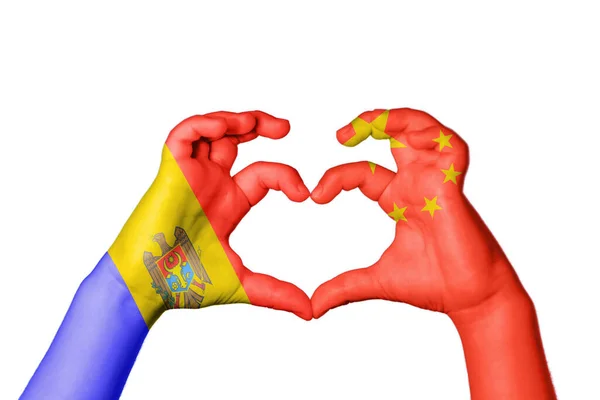 Μολδαβία Κίνα Καρδιά Χειρονομία Χέρι Κάνει Καρδιά Ψαλίδισμα Μονοπάτι — Φωτογραφία Αρχείου