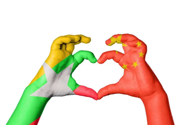 Myanmar China Hart Hand Gebaar Maken Hart Knippen Pad — Stockfoto