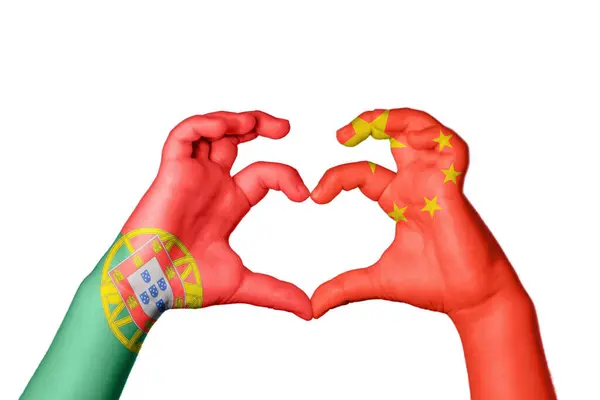 Portugal China Heart Hand Gesture Making Heart Clipping Path — Stock Photo, Image