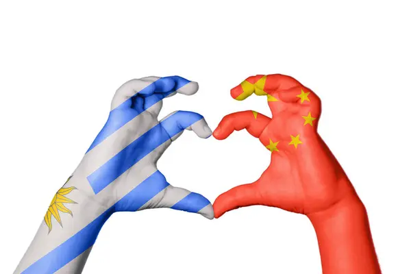 Uruguay China Heart Hand Gesture Making Heart Clipping Path — Stock Photo, Image