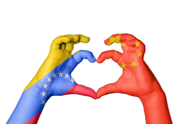 Venezuela China Corazón Hacer Gesto Mano Del Corazón Recortar Camino — Foto de Stock