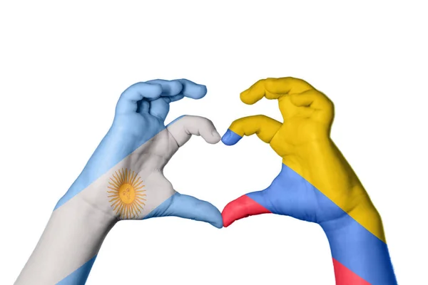 Argentina Colombia Heart Hand Gesture Making Heart Clipping Path — Stock Photo, Image