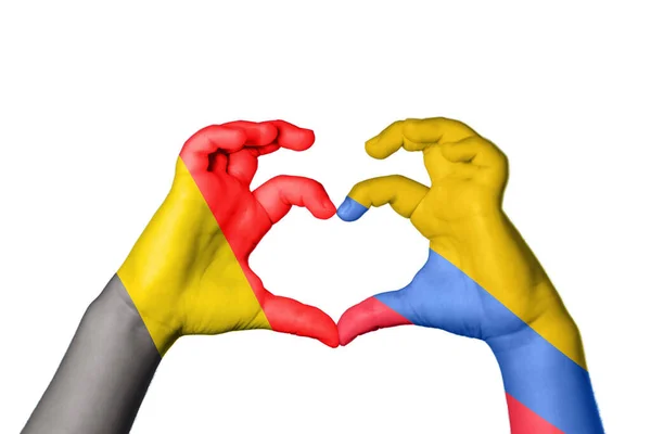 Belgium Colombia Heart Hand Gesture Making Heart Clipping Path — Stock Photo, Image