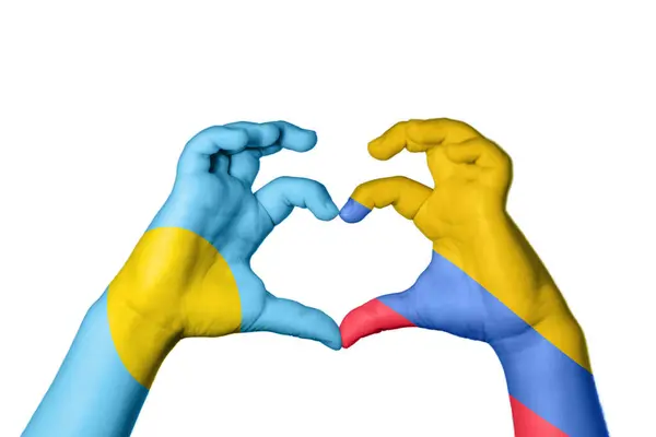 Palau Colombia Heart Hand Gesture Making Heart Clipping Path — Stock Photo, Image