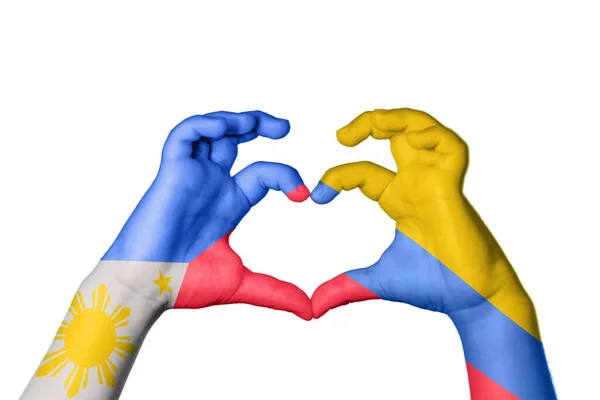 Φιλιππίνες Κολομβία Καρδιά Χέρι Χειρονομία Κάνοντας Καρδιά Ψαλίδισμα Μονοπάτι — Φωτογραφία Αρχείου