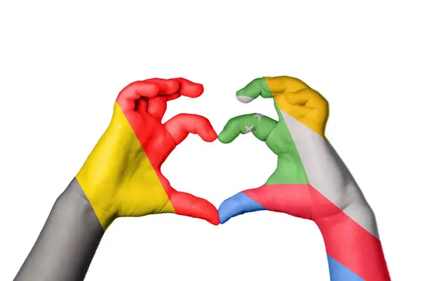 Βέλγιο Κομόρες Καρδιά Χειρονομία Χέρι Καθιστώντας Την Καρδιά Ψαλιδίζοντας Διαδρομή — Φωτογραφία Αρχείου