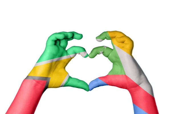 Guyana Comoros Heart Hand Gesture Making Heart Clipping Path — Stock Photo, Image