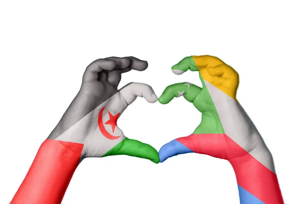 Sahrawi Arab Democratic Republic Comoros Heart Hand Gesture Making Heart — Stock Photo, Image