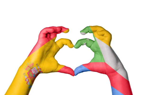 Spain Comoros Heart Hand Gesture Making Heart Clipping Path — Stock Photo, Image