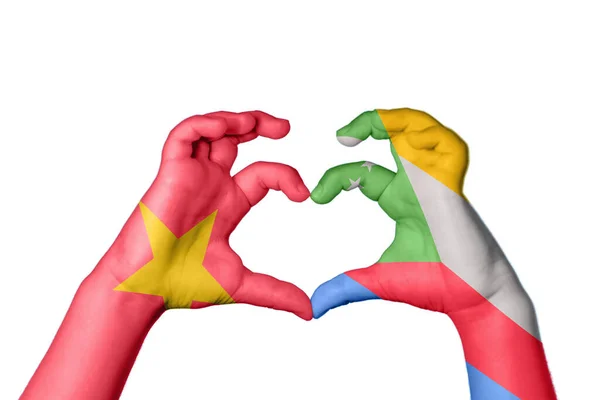 Vietnam Comoros Heart Hand Gesture Making Heart Clipping Path — Stock Photo, Image