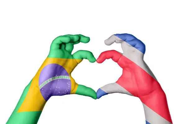 Βραζιλία Costa Rica Heart Χέρι Χειρονομία Καθιστώντας Την Καρδιά Ψαλιδίζοντας — Φωτογραφία Αρχείου