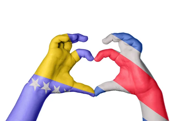 Bosnien Och Hercegovina Costa Rica Hjärta Hand Gest Att Göra — Stockfoto
