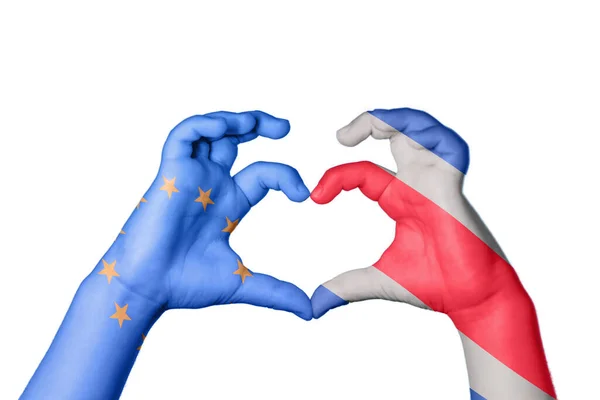 Európai Unió Costa Rica Szív Kéz Gesztus Készítés Szív Vágási — Stock Fotó