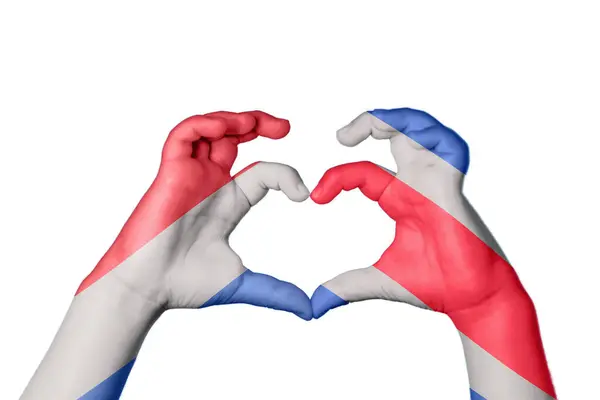 Nizozemsko Costa Rica Heart Ruční Gesto Tvorby Srdce Ořezávání Stezka — Stock fotografie