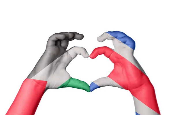 Palestina Costa Rica Hjärta Hand Gest Att Göra Hjärta Klippning — Stockfoto