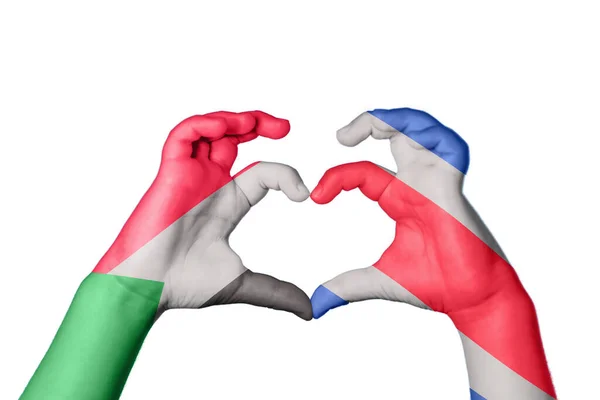 Sudão Costa Rica Coração Gesto Mão Que Faz Coração Clipping — Fotografia de Stock