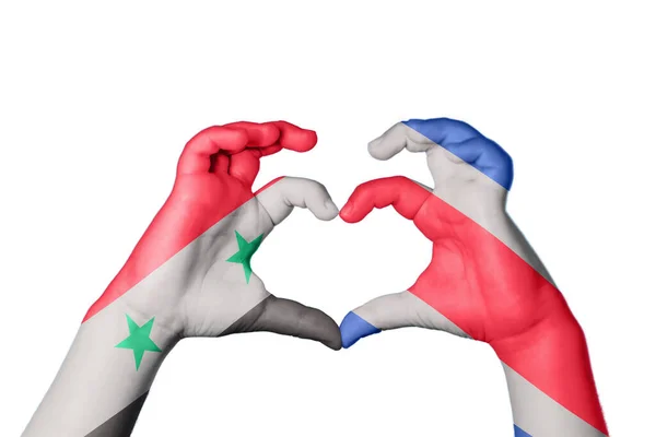 Syrien Costa Rica Heart Hånd Gestus Gør Hjerte Klipning Sti - Stock-foto