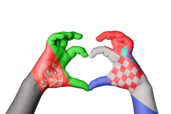 Afghanistan Kroatië Hart Hand Gebaar Maken Hart Knippad — Stockfoto
