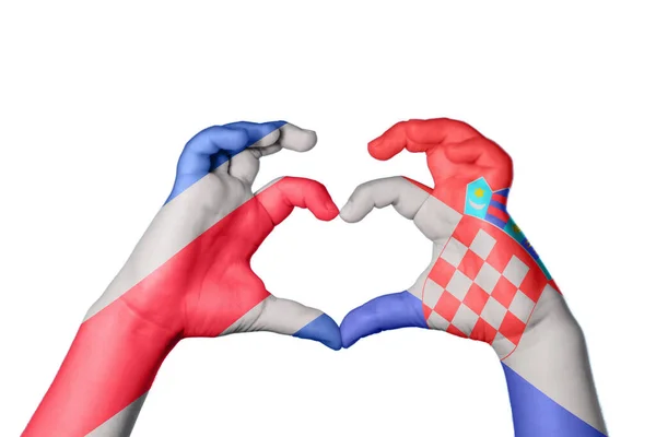 Κόστα Ρίκα Κροατία Καρδιά Χειρονομία Χέρι Κάνοντας Καρδιά Ψαλιδίζοντας Διαδρομή — Φωτογραφία Αρχείου