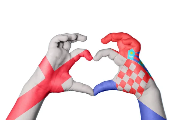 Англія Хорватія Серце Жест Рук Робить Серце Відсічний Контур — стокове фото