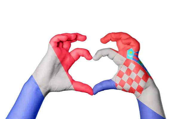 France Croatia Heart Hand Gesture Making Heart Clipping Path — Stock Photo, Image