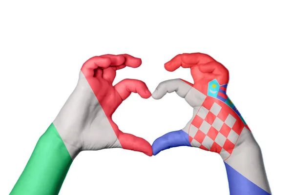 Italia Croacia Corazón Gesto Mano Que Hace Corazón Recorte Camino — Foto de Stock