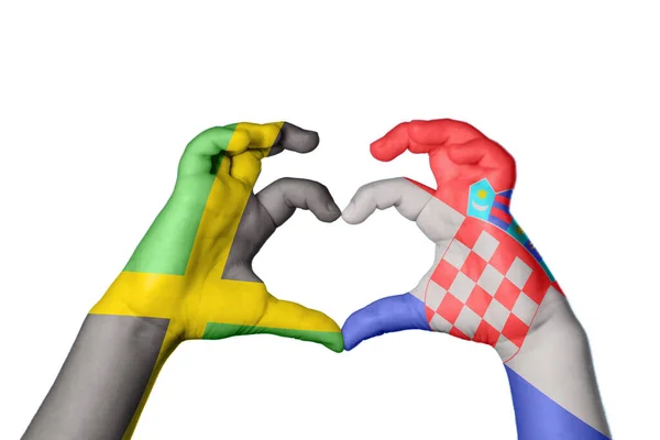 Jamaica Croatia Heart Hand Gesture Making Heart Clipping Path — Stock Photo, Image