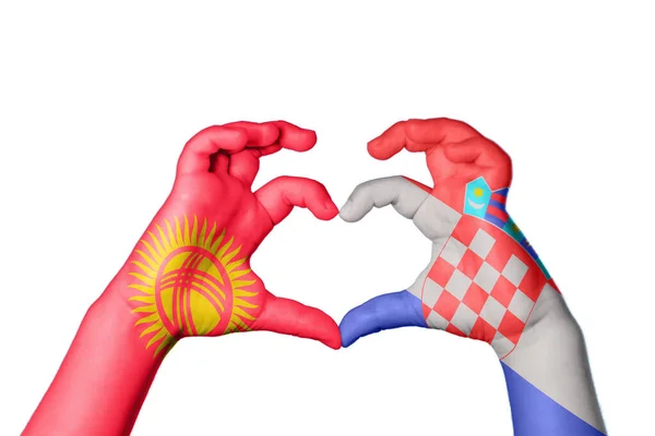 Kirgizisztán Horvátország Heart Hand Gesture Making Heart Clipping Path — Stock Fotó