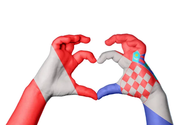 Peru Kroatië Hart Hand Gebaar Maken Hart Knippen Pad — Stockfoto