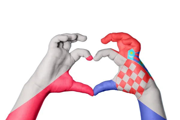 Польща Хорватія Серце Жест Рук Робить Серце Відсічний Контур — стокове фото
