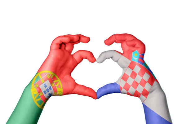 Portugália Horvátország Heart Hand Gesture Making Heart Clipping Path — Stock Fotó
