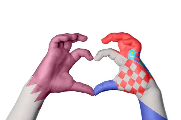Qatar Croatia Heart Hand Gesture Making Heart Clipping Path — Stock Photo, Image