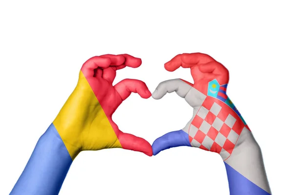 Rumunia Chorwacja Serce Ręki Gest Podejmowania Serca Ścieżka Clipping — Zdjęcie stockowe