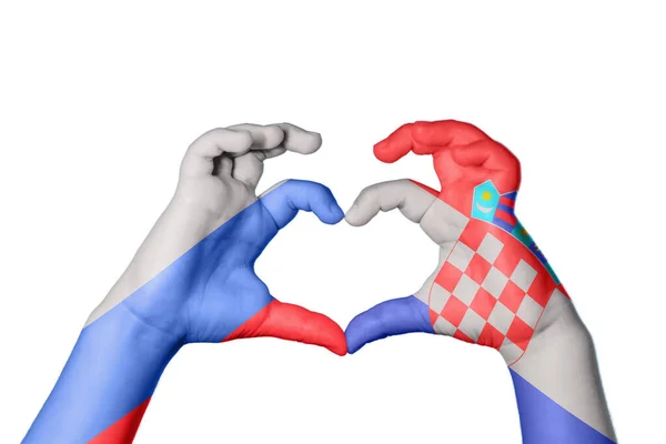 Rosja Chorwacja Serce Ręczny Gest Serca Ścieżka Wycinania — Zdjęcie stockowe