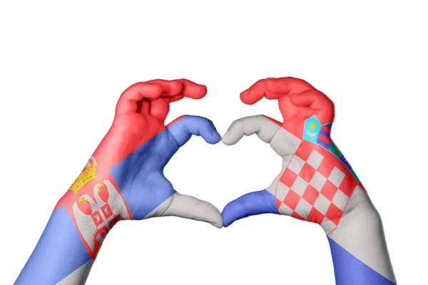 Serbia Chorwacja Serce Ręki Gest Podejmowania Serca Ścieżka Clipping — Zdjęcie stockowe
