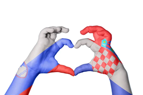 Словенія Хорватія Серце Жест Рук Робить Серце Відсічний Контур — стокове фото